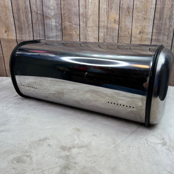 Retro Stainless Steel Bread Box Storage Bin Organizer Countertop Rolltop Door - Picture 5 of 6